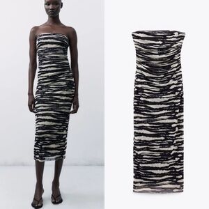 Zara Strapless Zebra Print Dress